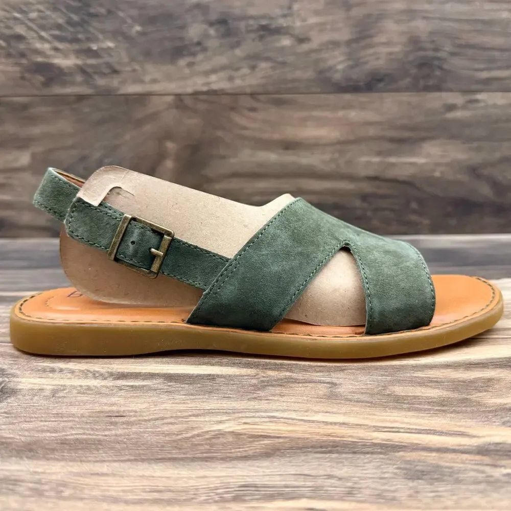 NIB BOC BORN Didi 9M 39-40 Green Suede Slingback Flat Comfort Sandal - Picture 4 of 11